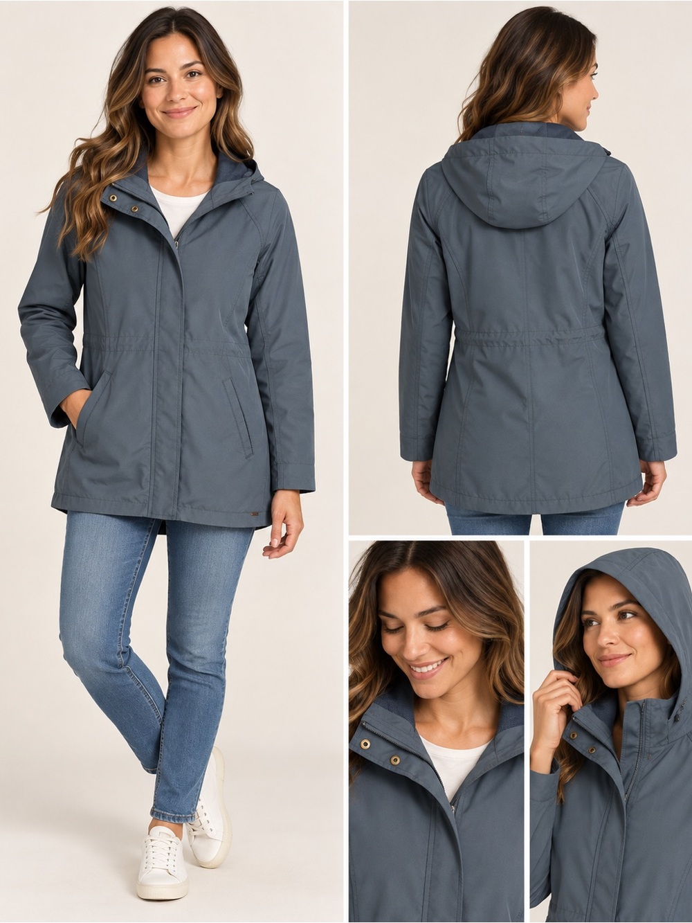 O'Neill Women's Slate Blue Hooded Trench Coat